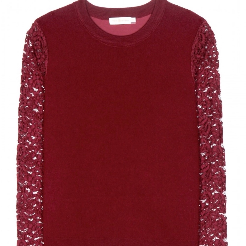 Tory Burch Wool Sweater with Lace in Burgundy